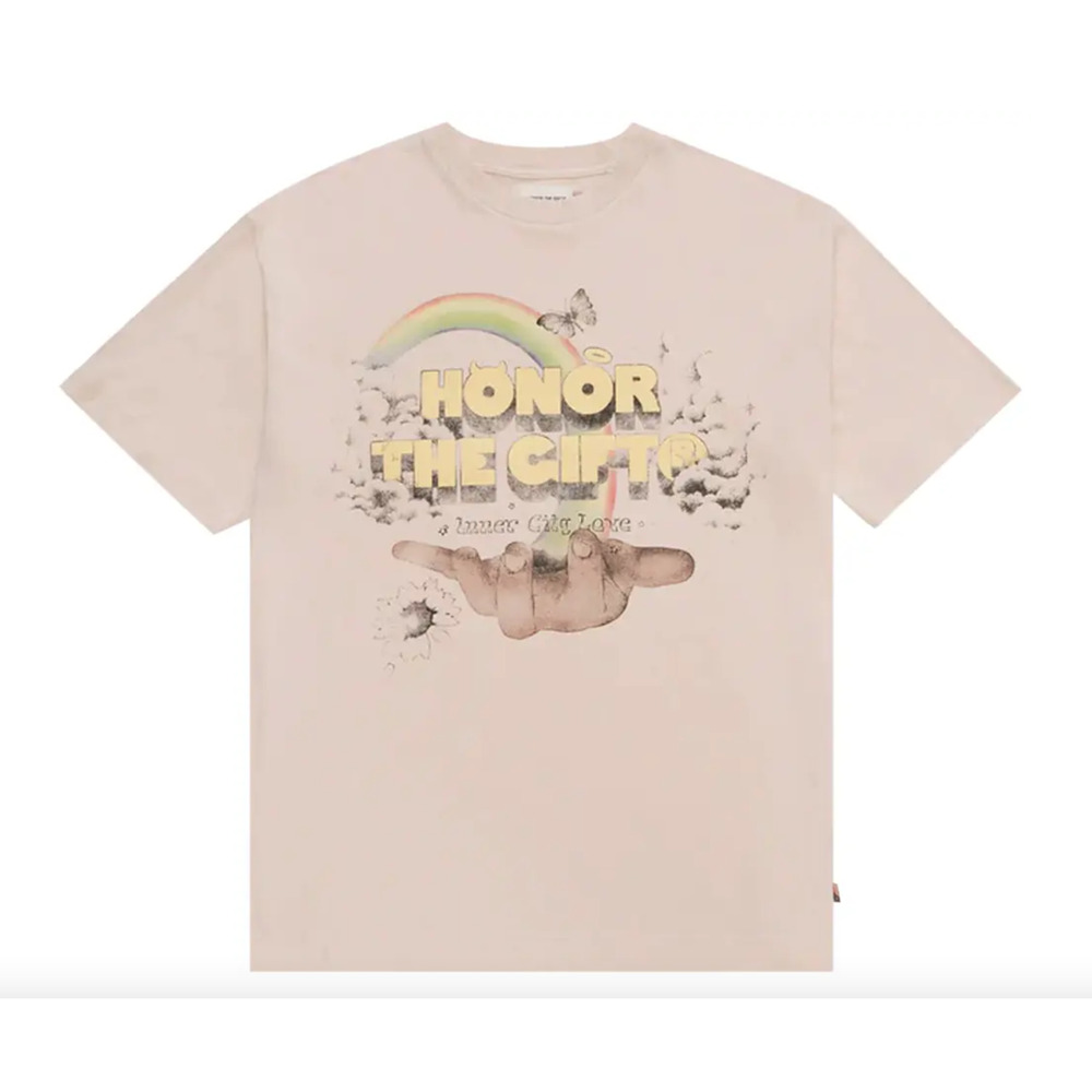 NWT Honor The Gift Palms T-Shirt | Tan, Medium, reading rainbow